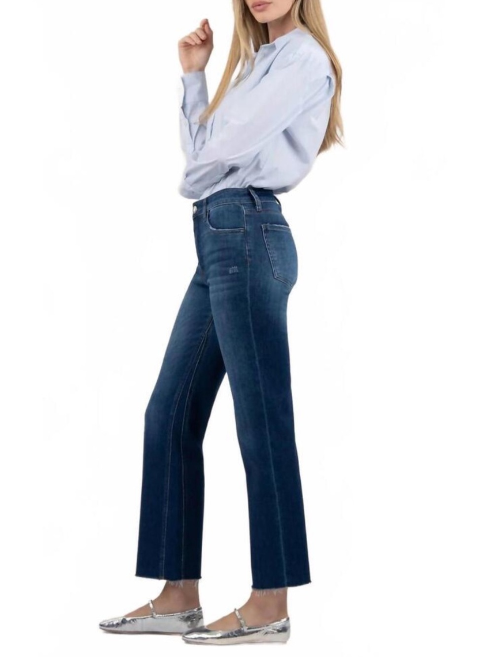 Kut from the Kloth Kelsey Fab Ab Ankle Flare High Rise Jeans Frayed Hem Size 8